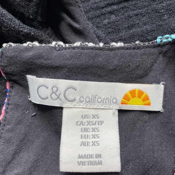 Anthropologie C&C California Mini Black Dress with Colorful Embroidery. Size XS - Picture 5 of 11